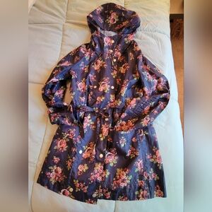 Lightweight Navy and Floral Rain Jacket with Hood